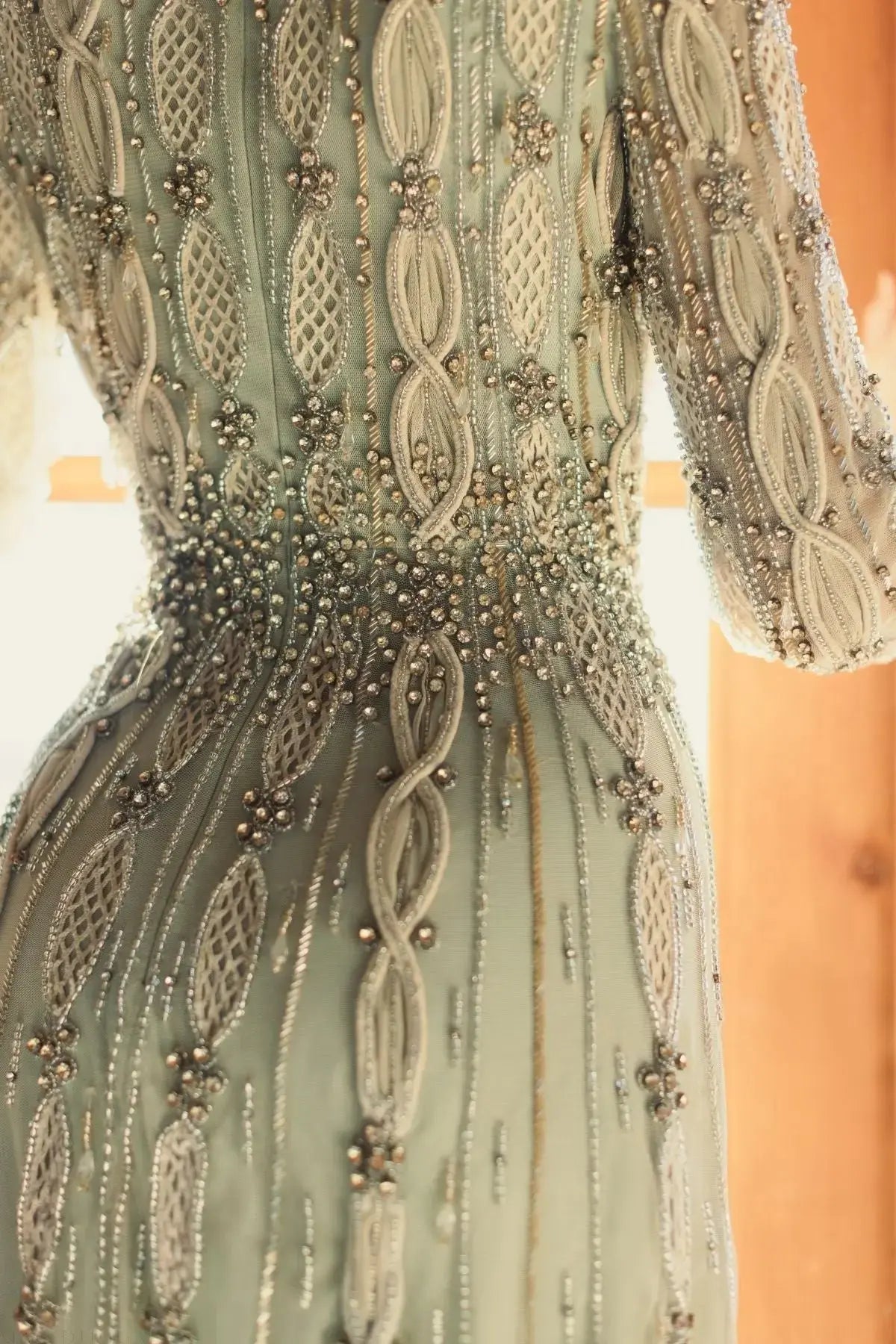 Green Embellished Long Sleeve A-Line Gown - Image 8
