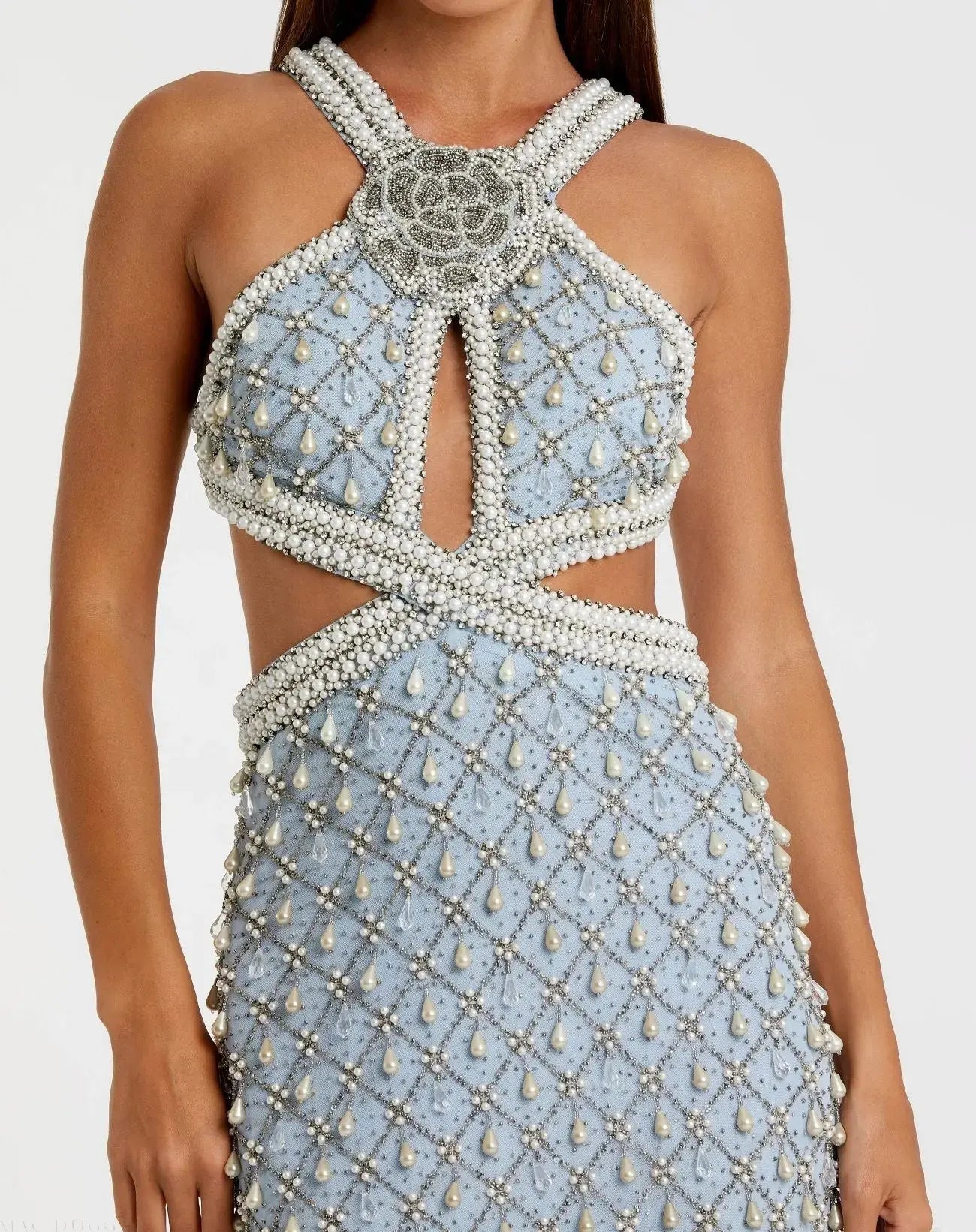 Blue Pearl Embellished Open Back Gown - Image 3