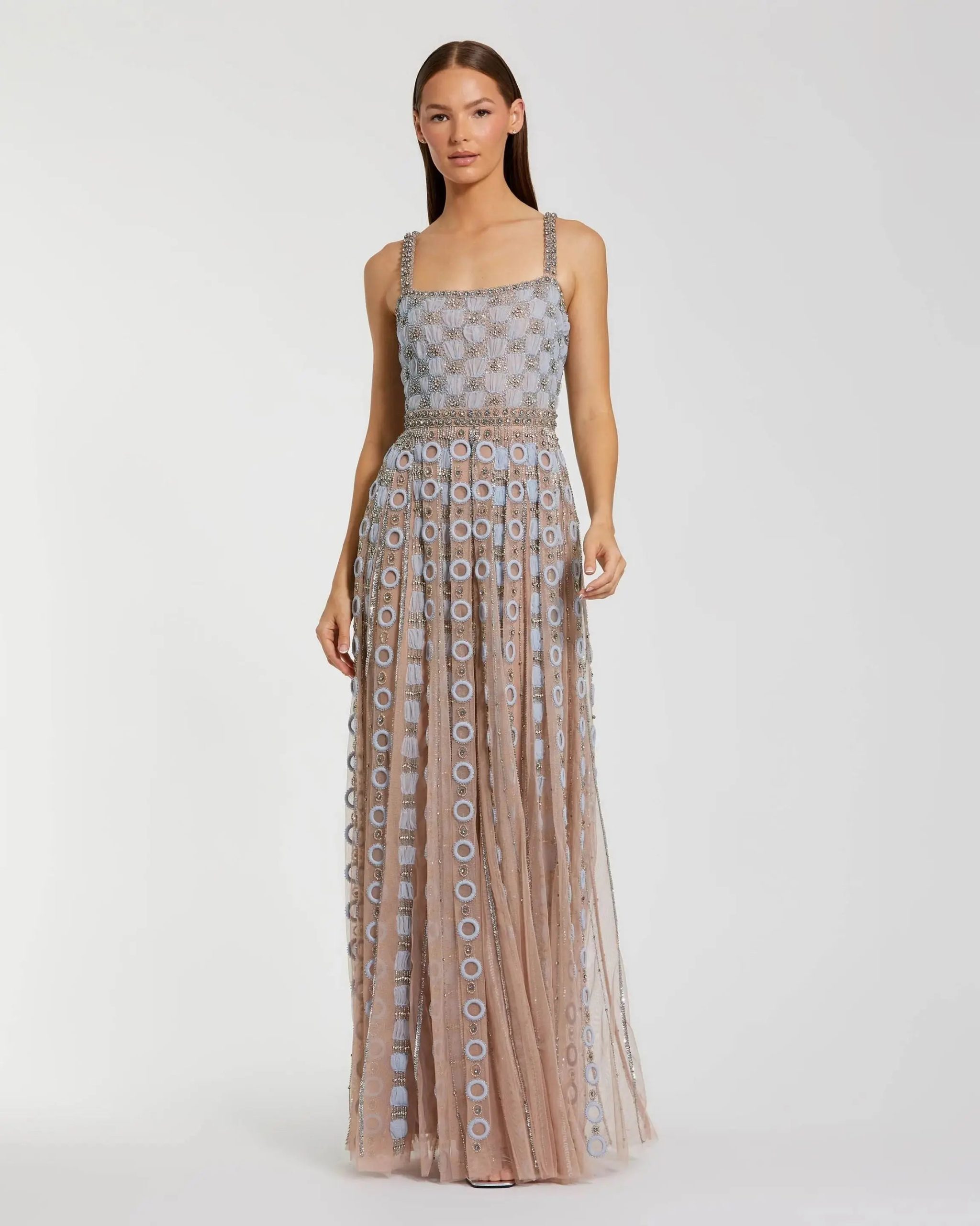 Light Blue Sleeveless Embellished A-line Gown - Image 4