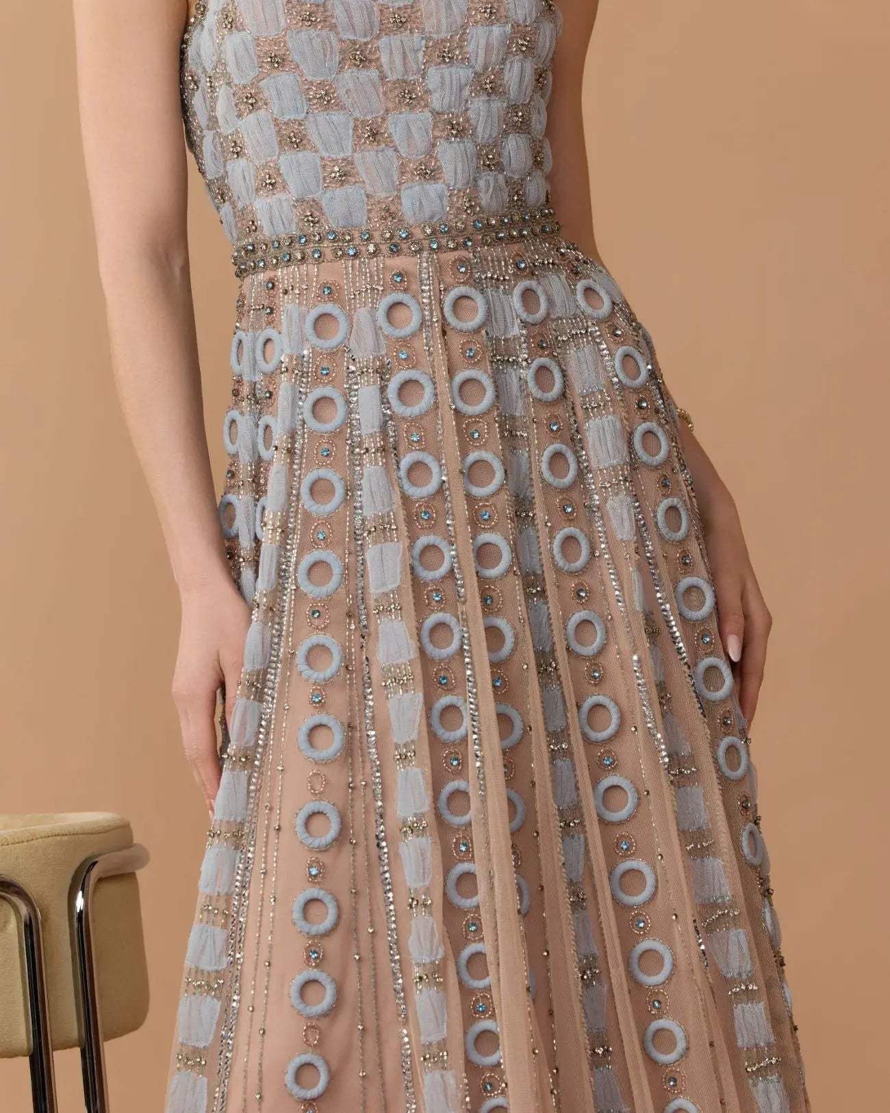 Light Blue Sleeveless Embellished A-line Gown - Image 3