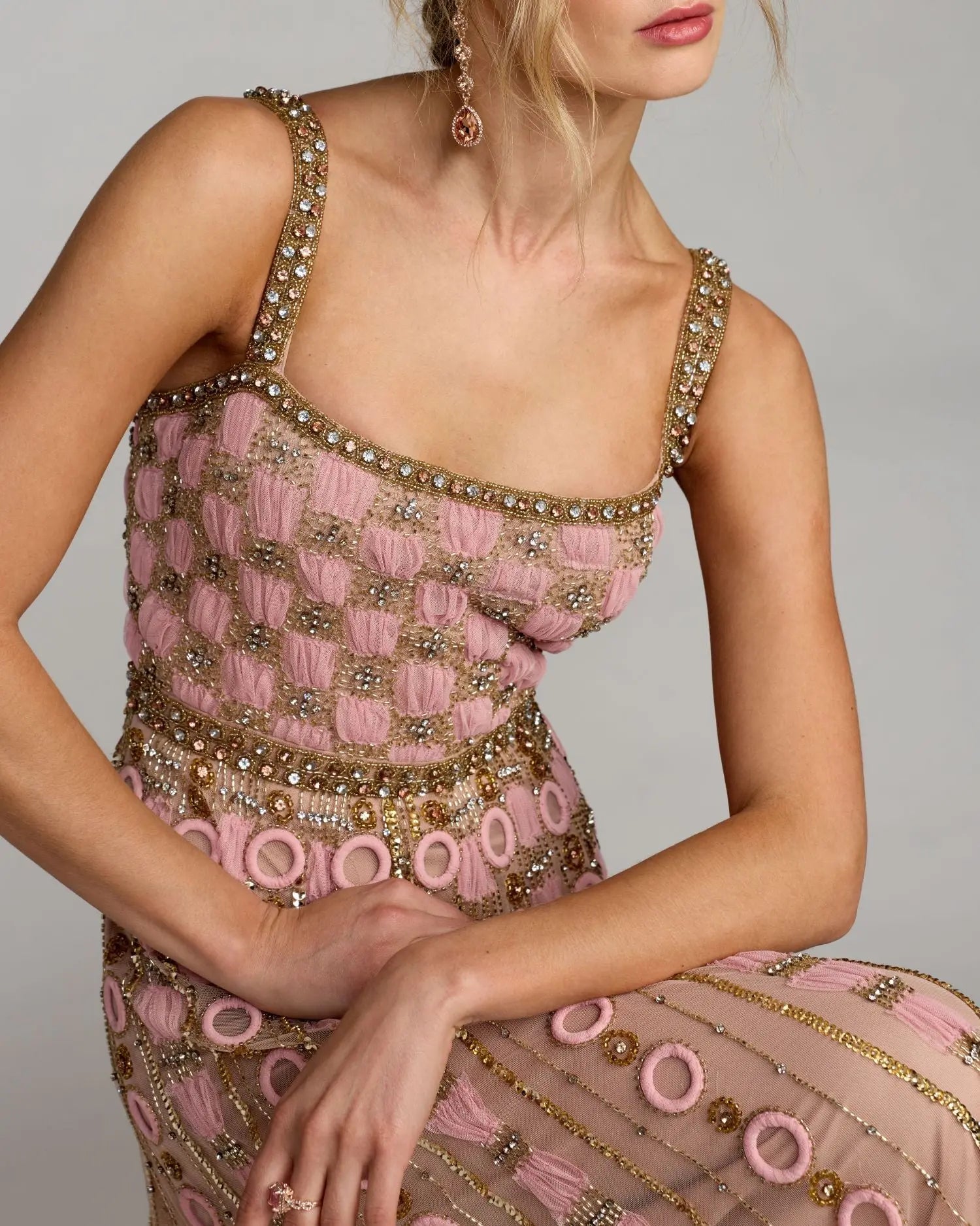Pink Sleeveless Embellished A-line Gown - Image 5