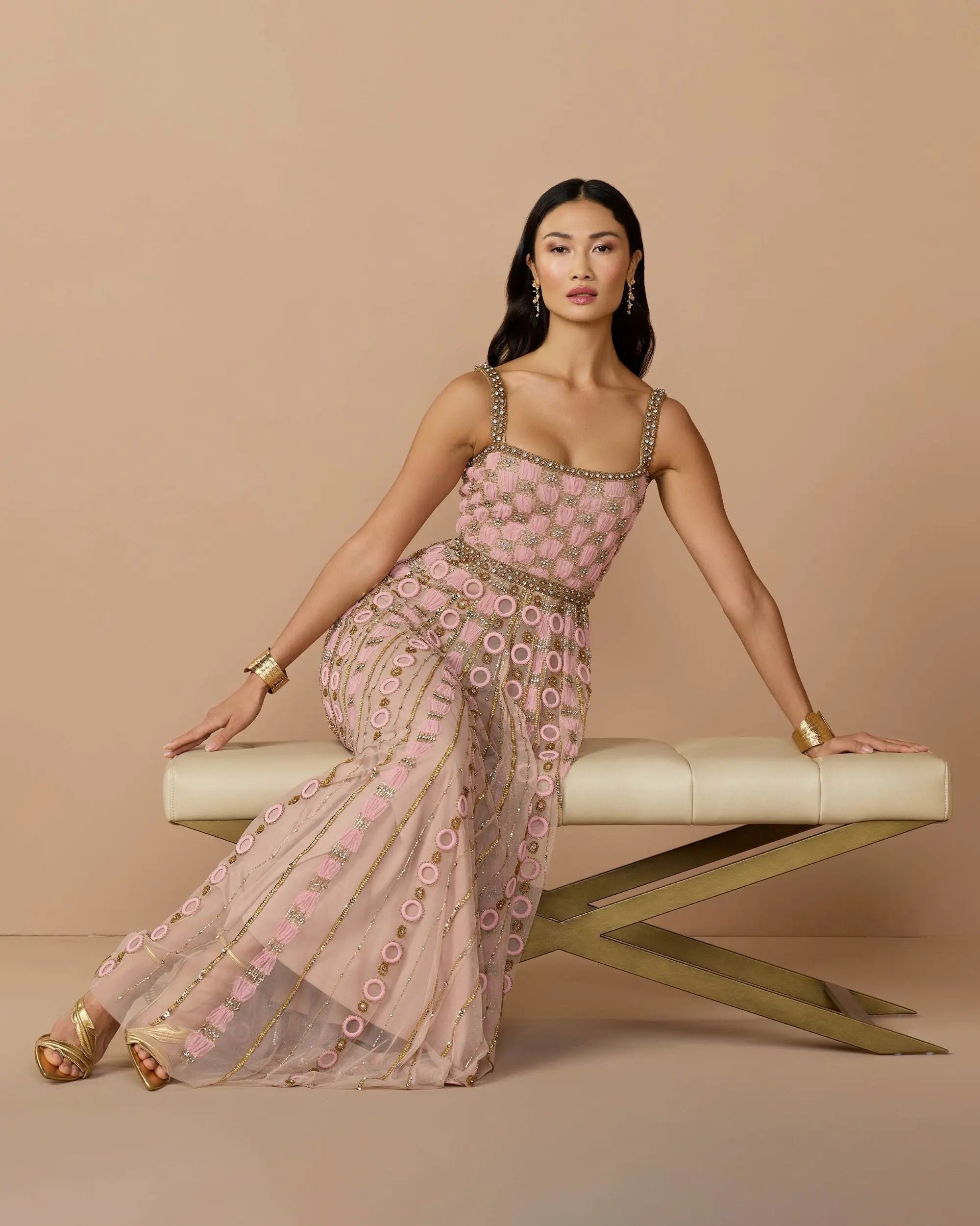 Pink Sleeveless Embellished A-line Gown - Image 3
