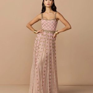 Pink Sleeveless Embellished A-line Gown