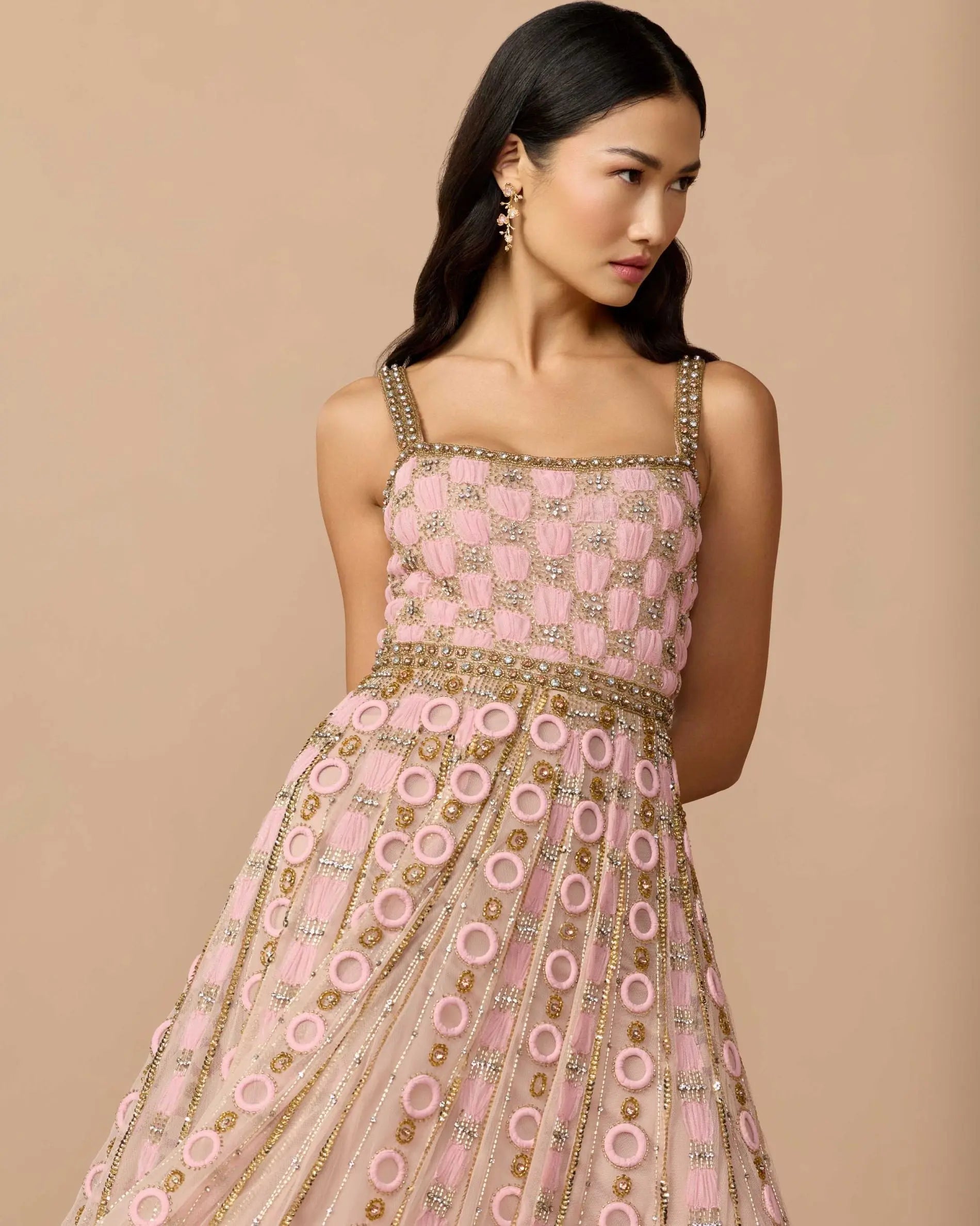 Pink Sleeveless Embellished A-line Gown - Image 2