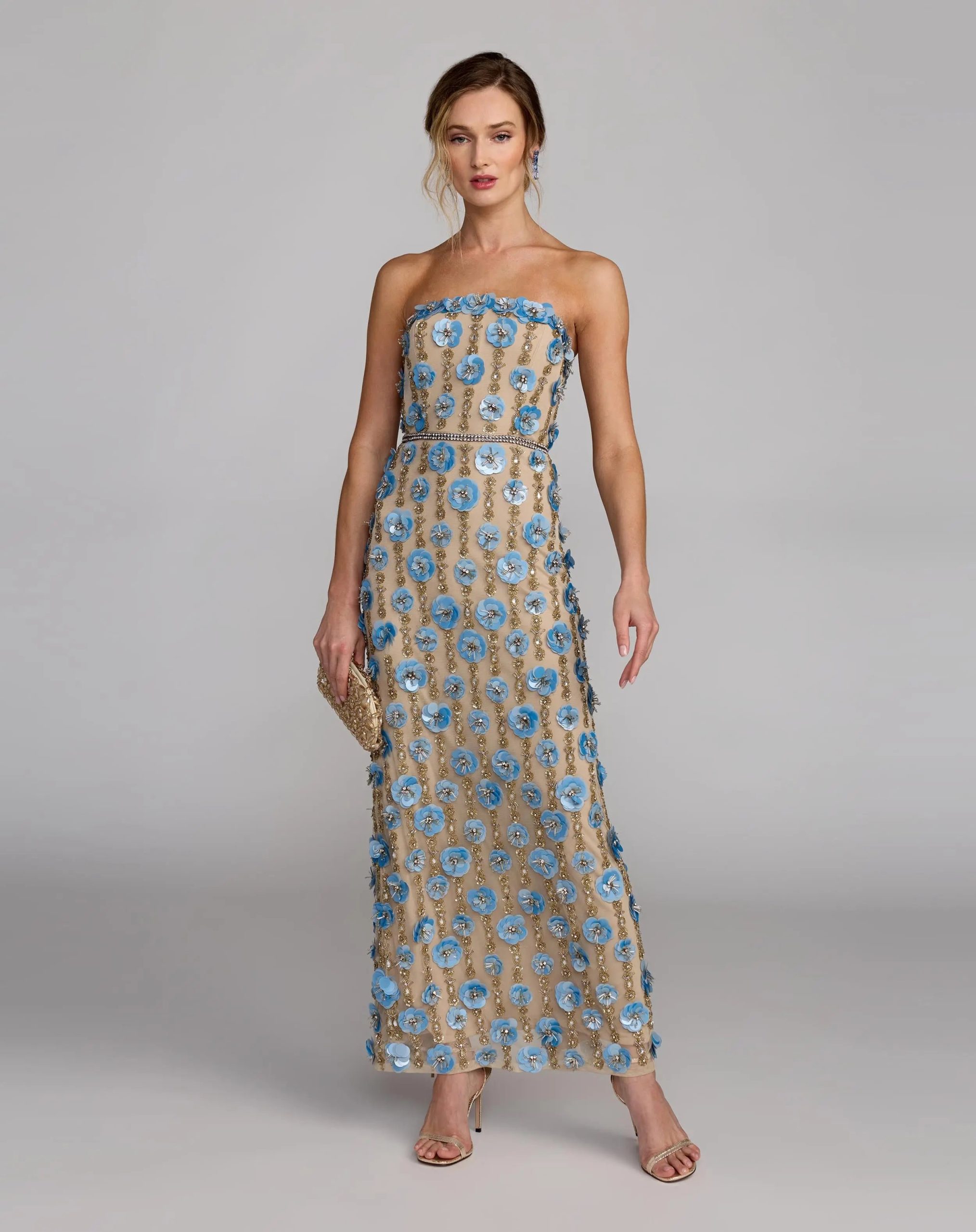 Beige Strapless 3D Floral Embellished Dress - Image 6