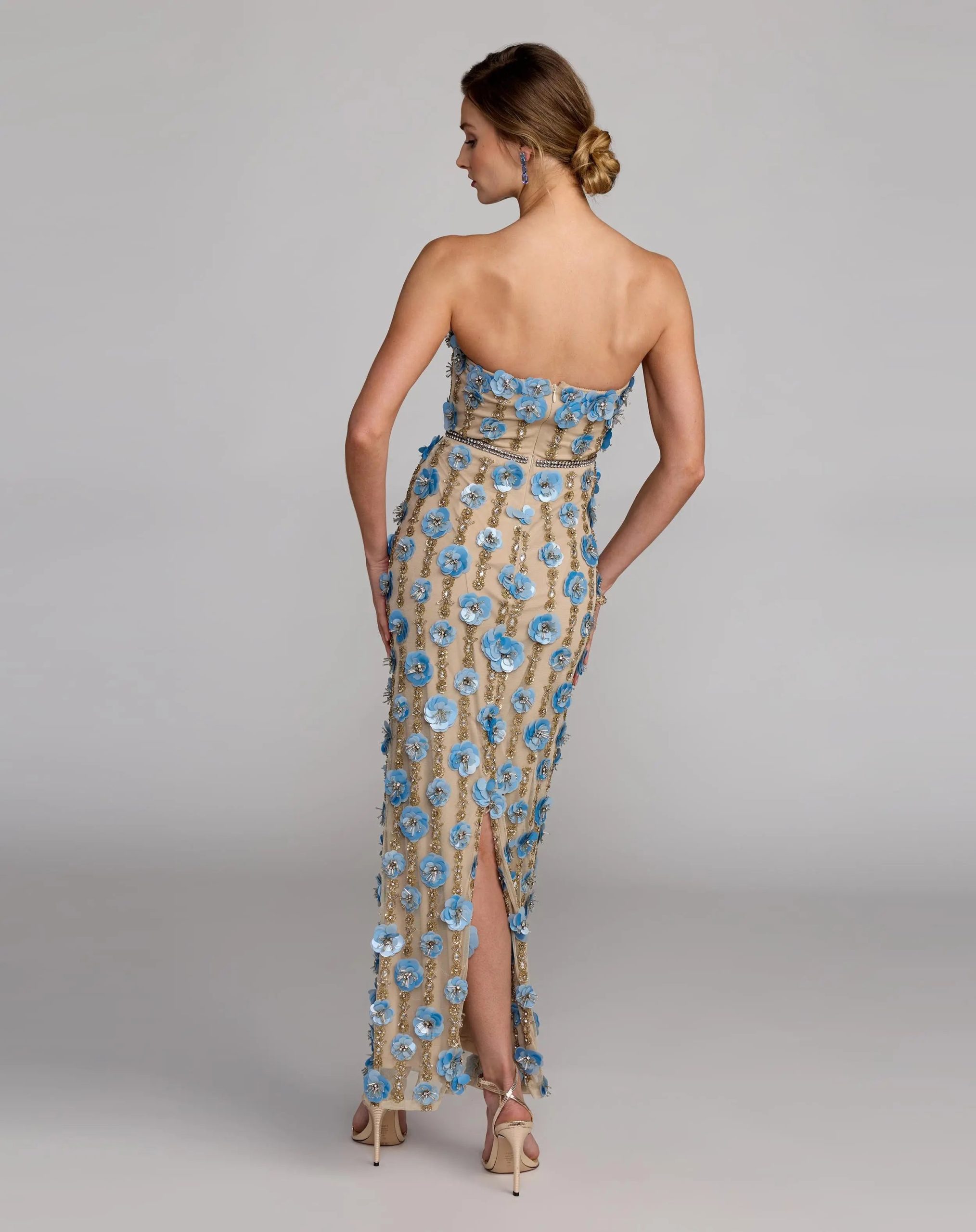 Beige Strapless 3D Floral Embellished Dress - Image 7