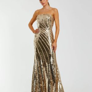Gold Strapless Sequin Trumpet Gown