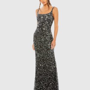 Black Sequined Low Back Slip Gown