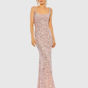 Pink Sequined Low Back Slip Gown