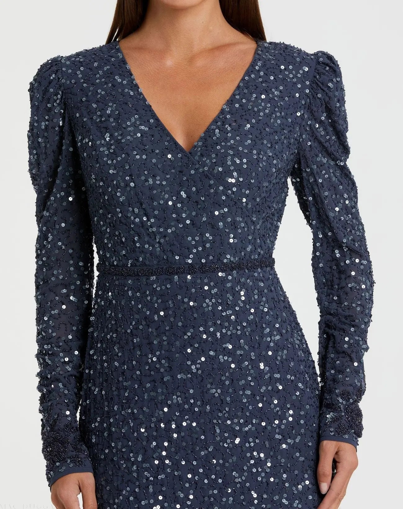 Blue Sequin Dress with Embellished Hemline and Belt - FINAL SALE - Image 2