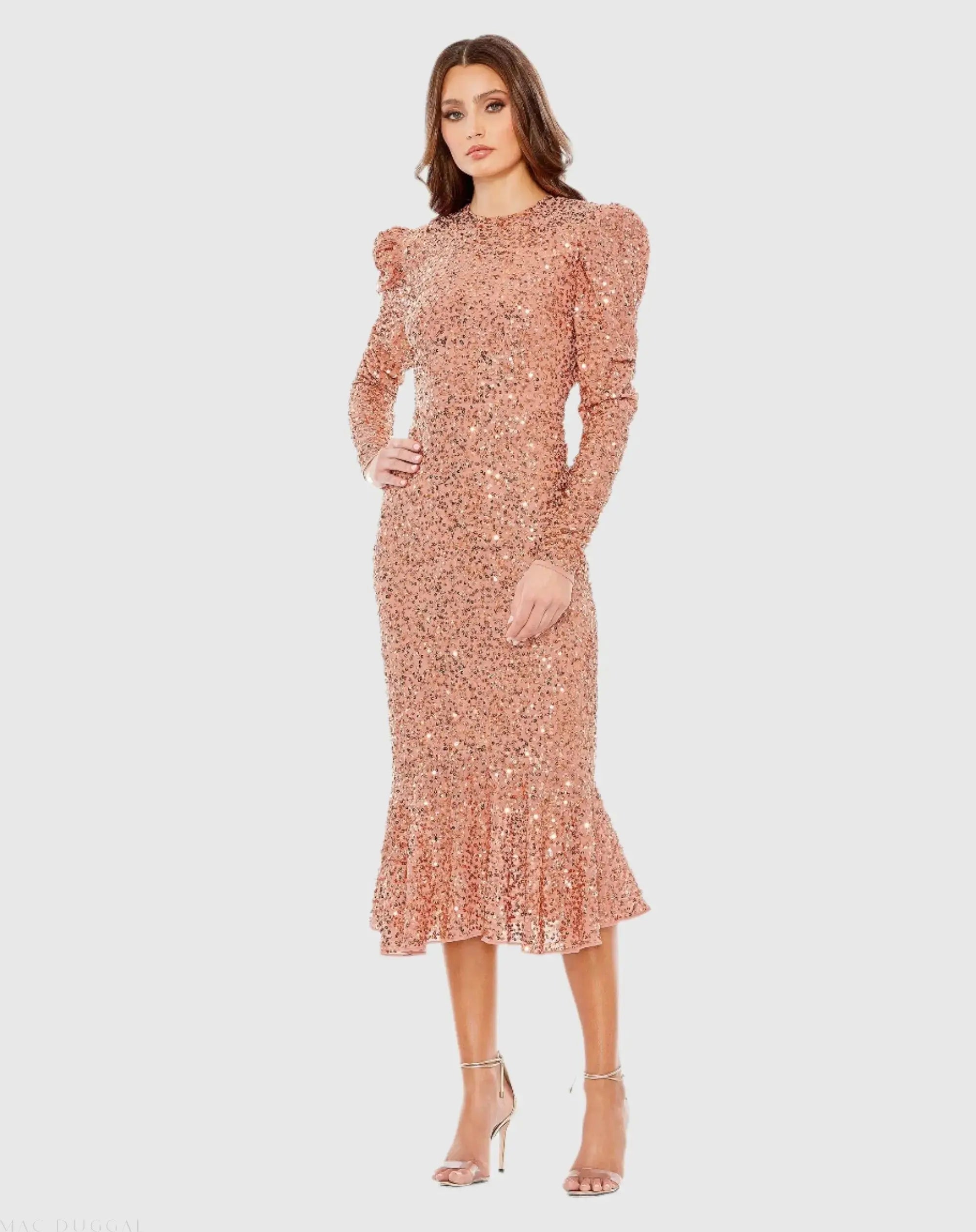 Sequined Long Sleeve High Neck Trumpet Dress - Image 2