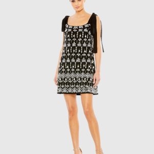 Black Jewel Encrusted Soft Tie Sleeveless Dress