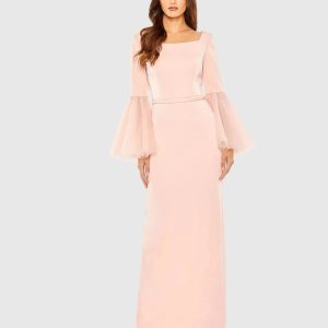 Flounce Sleeve Square Neck Column Gown