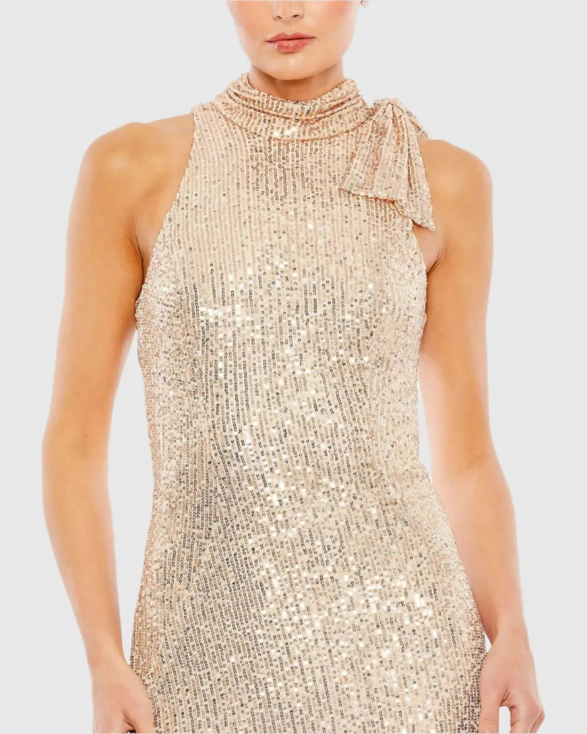 Gold Soft Tie Halter Neck Sequin Gown - Image 2