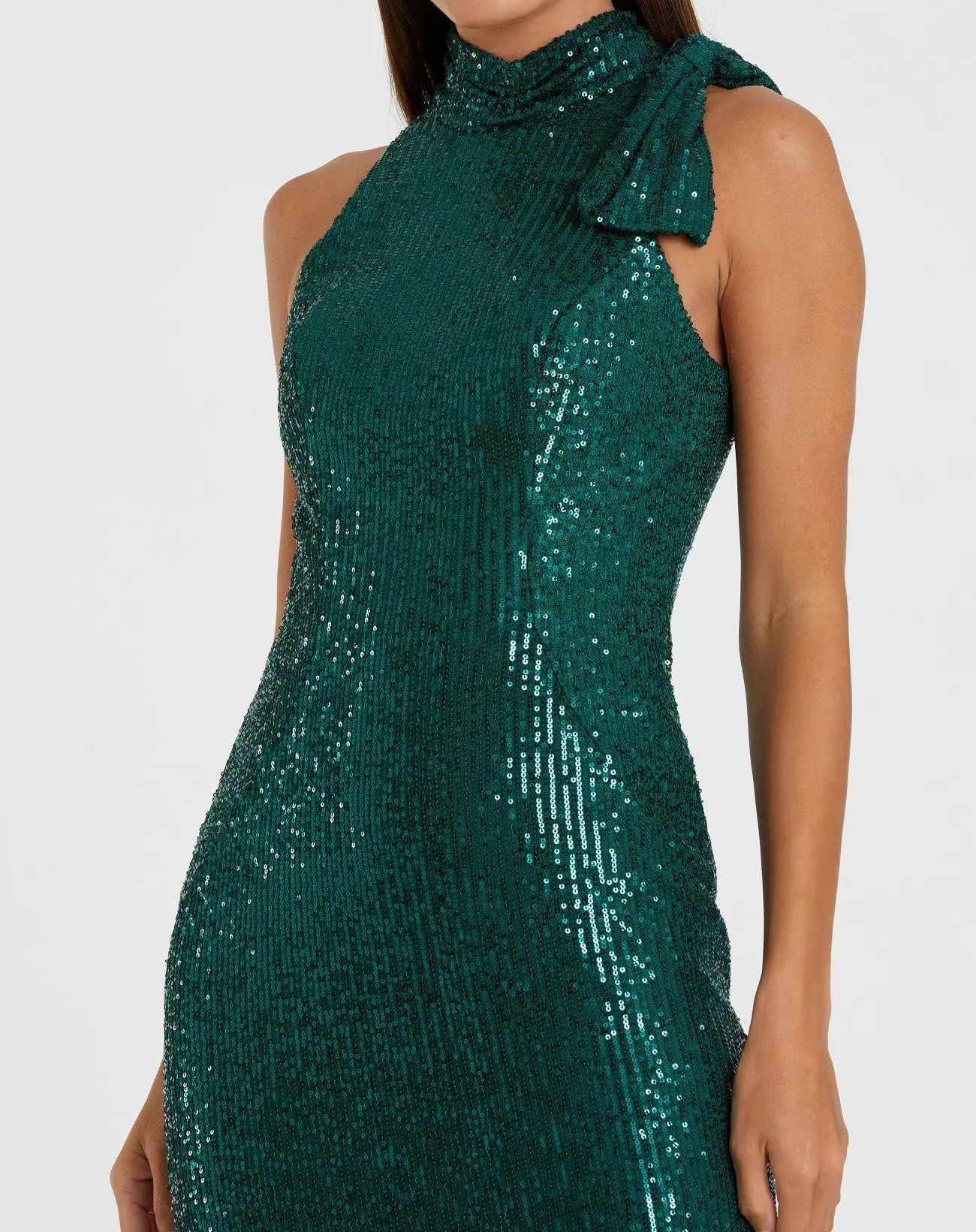 Green Soft Tie Halter Neck Sequin Gown - Image 2