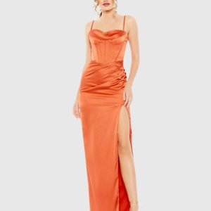 Orange Bustier Side Ruched Bodycon Gown - FINAL SALE