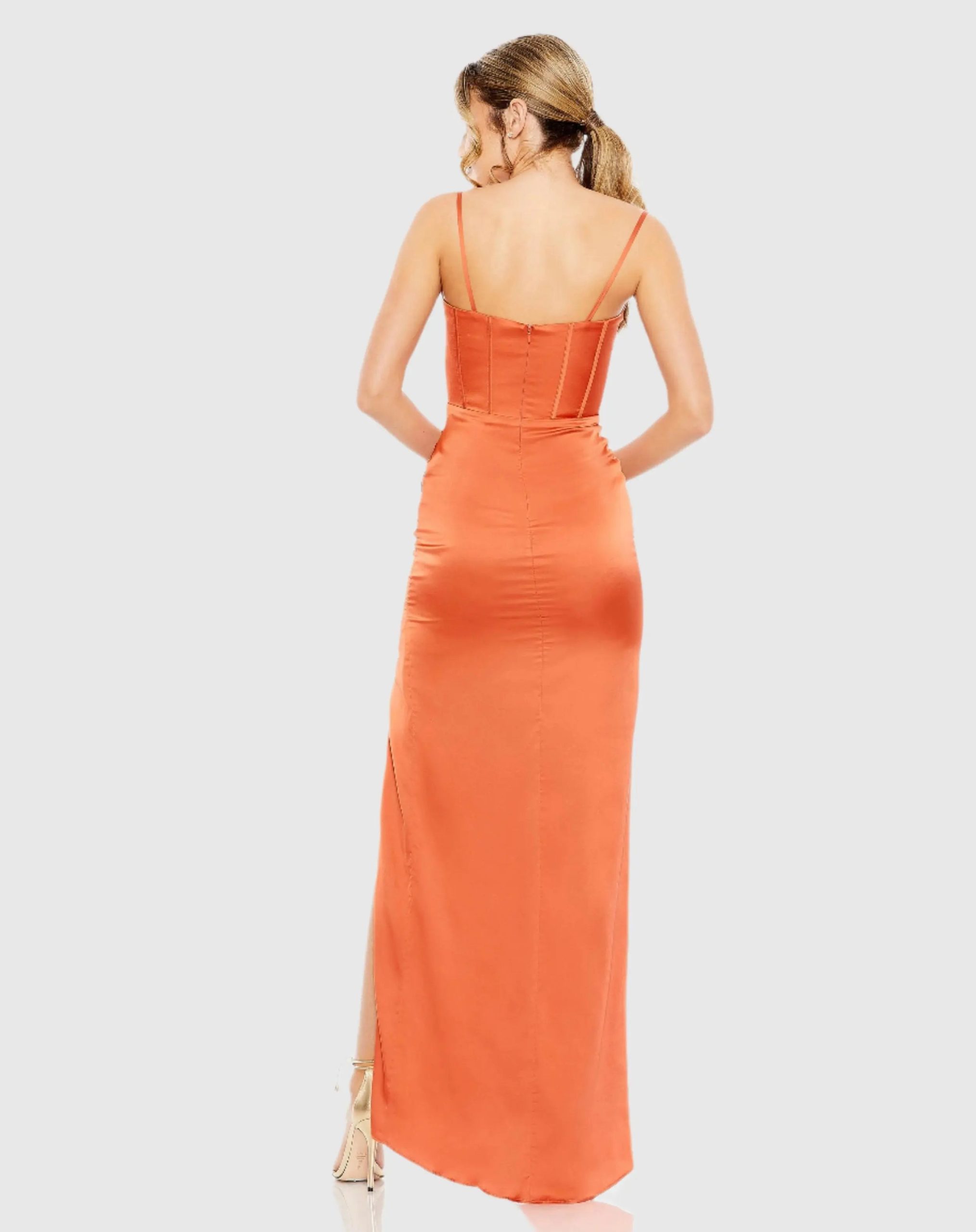 Orange Bustier Side Ruched Bodycon Gown - FINAL SALE - Image 3