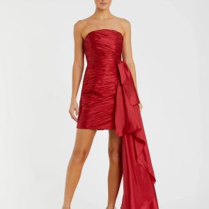 Red Strapless Ruched Mini Dress