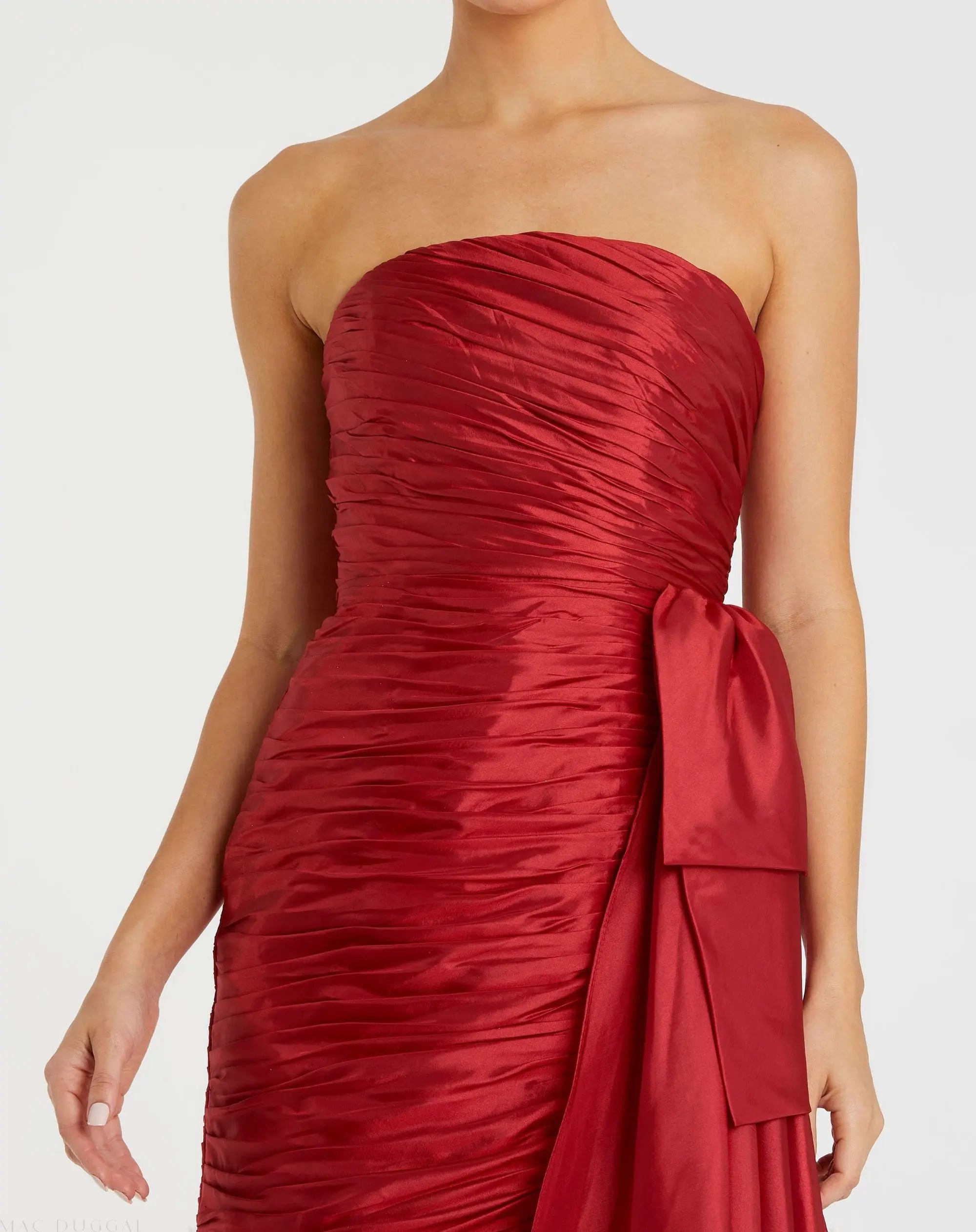 Red Strapless Ruched Mini Dress - Image 2