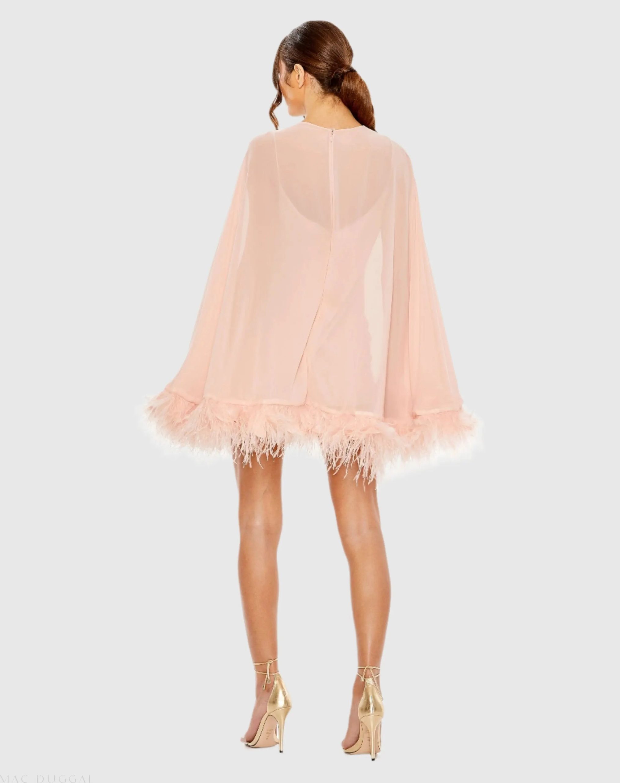Pink Trapeze Feather Trim Mini Dress - Image 3