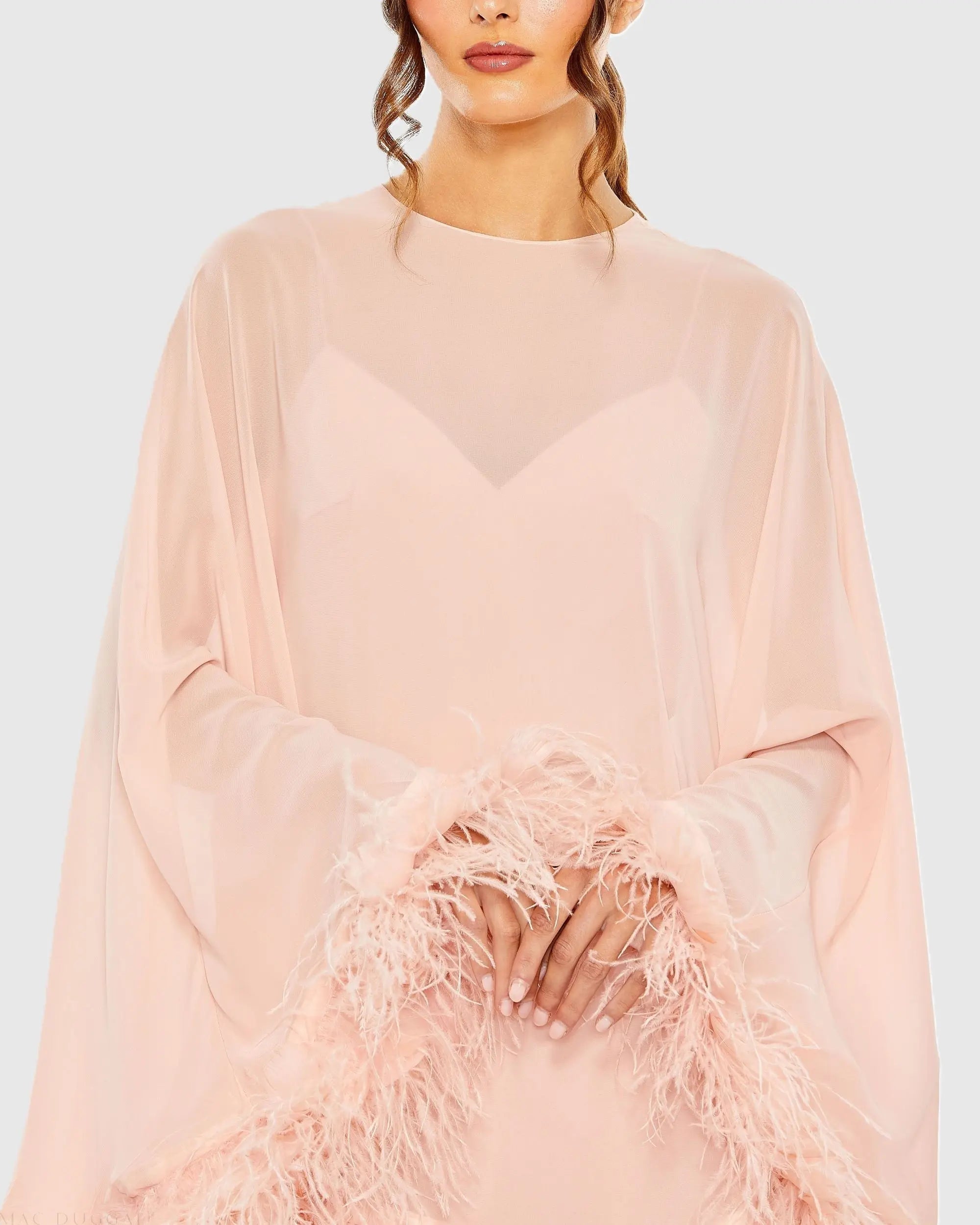 Pink Trapeze Feather Trim Mini Dress - Image 2