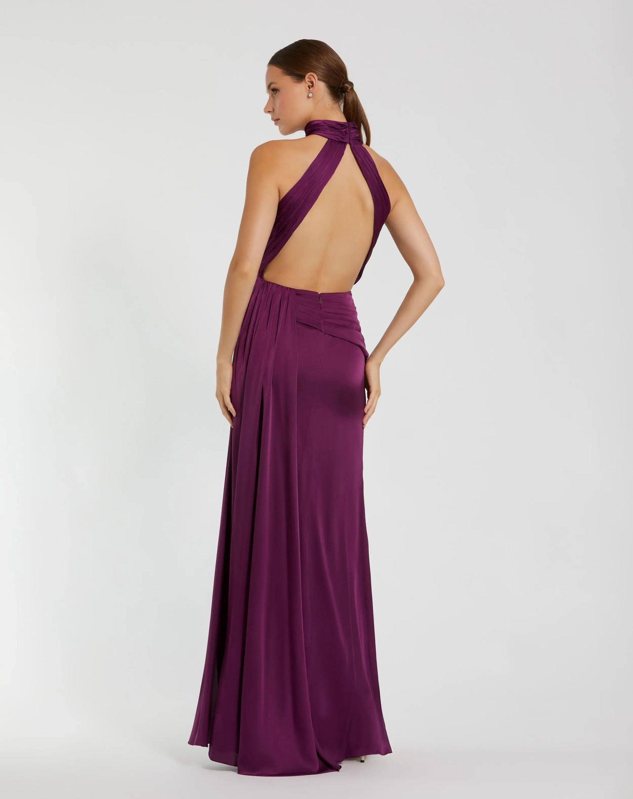 Purple Sleeveless Open Back Satin Gown - Image 2