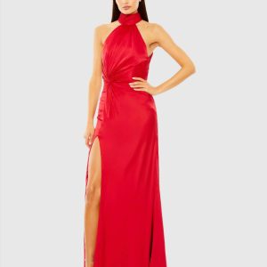 Red Sleeveless Open Back Satin Gown