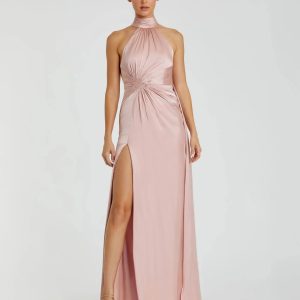 Pink Sleeveless Open Back Satin Gown