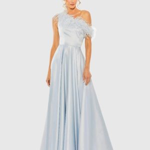 One Shoulder A Line Gown With Feather Detail