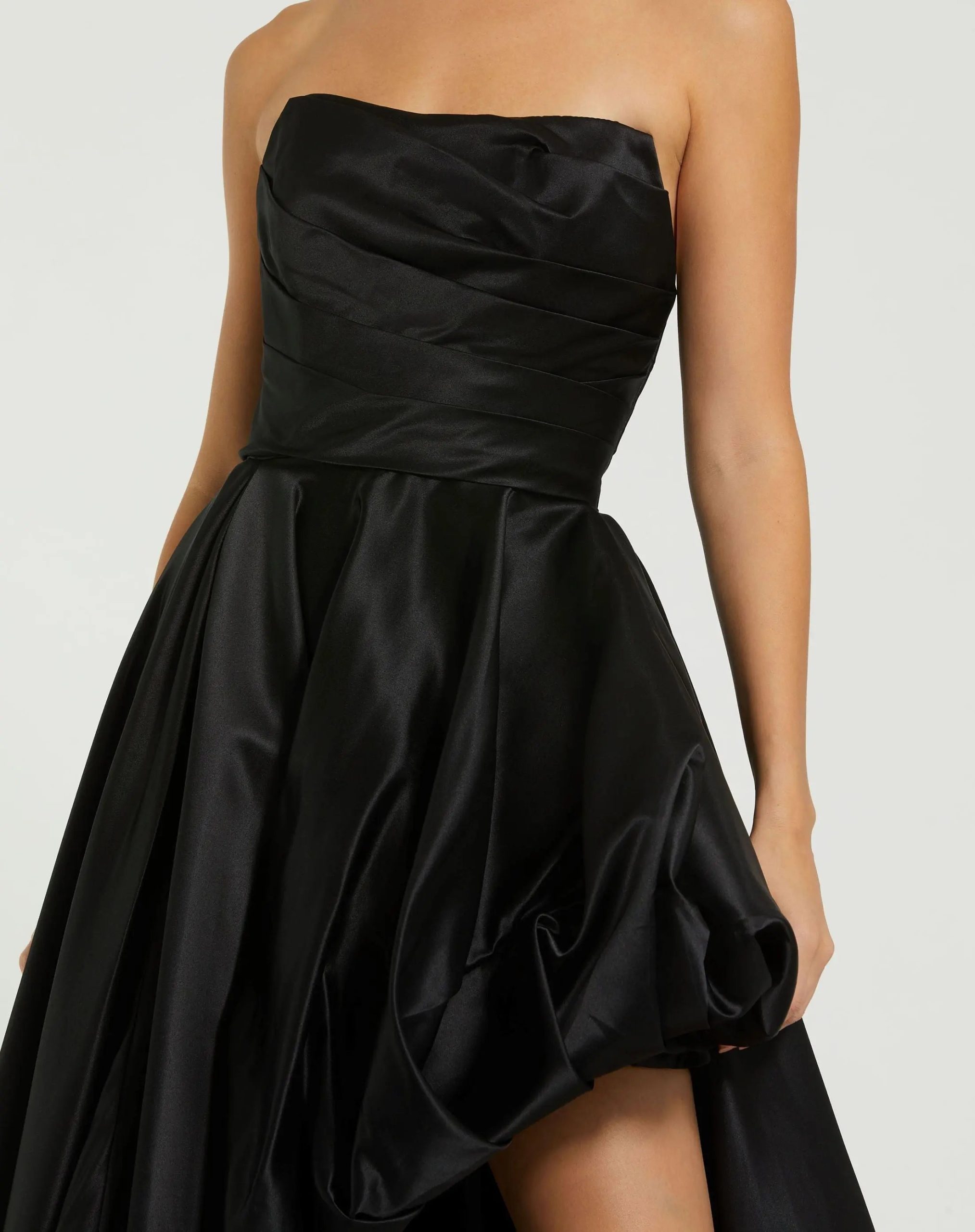 Black Strapless Ruched High Low Gown - Image 2