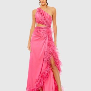 Pink One Shoulder Key Hole Detail With Feather Lining - FINAL SALE