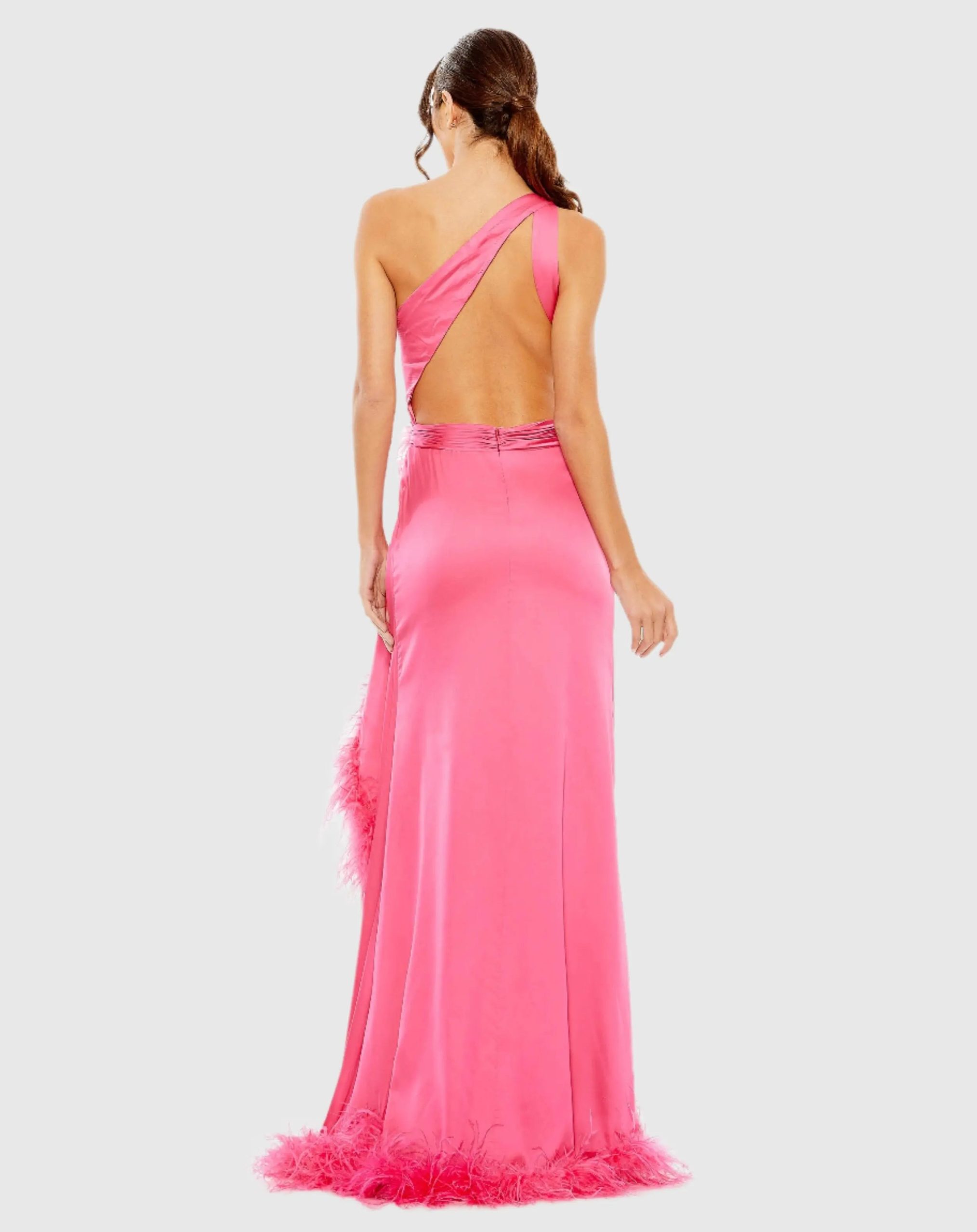 Pink One Shoulder Key Hole Detail With Feather Lining - FINAL SALE - Image 3