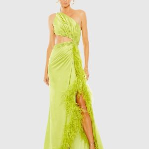 Green One Shoulder Key Hole Detail With Feather Lining - FINAL SALE