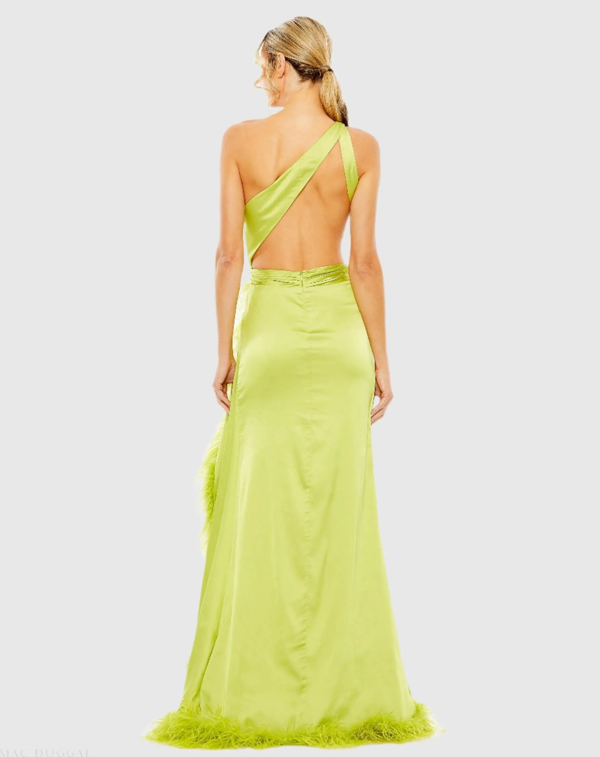 Green One Shoulder Key Hole Detail With Feather Lining - FINAL SALE - Image 3