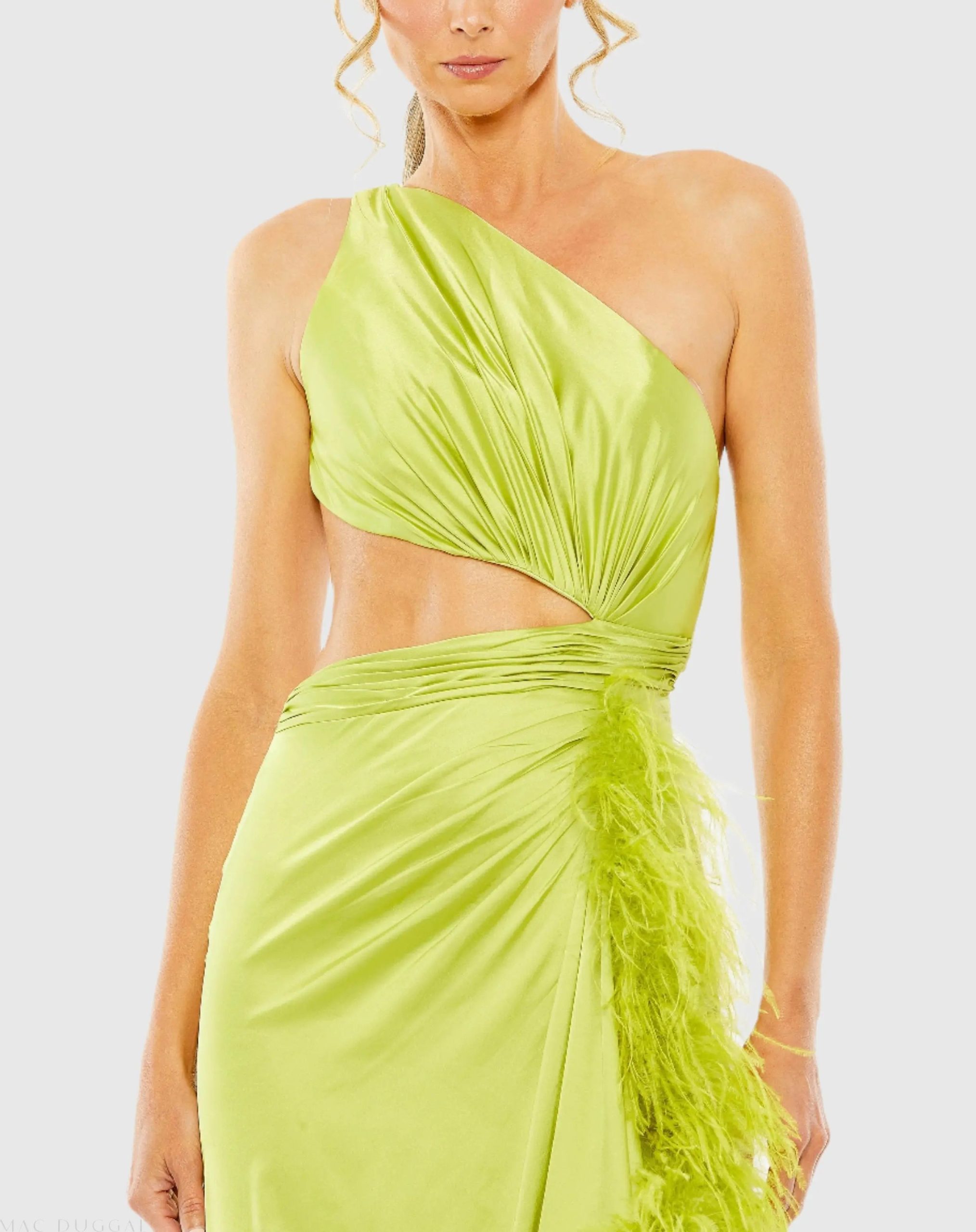 Green One Shoulder Key Hole Detail With Feather Lining - FINAL SALE - Image 2
