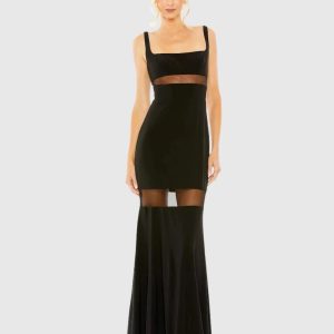 Black Sleeveless Sheer Mesh Panel Column Gown - FINAL SALE