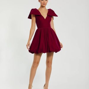 Red Velvet Shoulder Bow Bubble Mini Dress - FINAL SALE