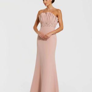 Pink Strapless Crepe Gown With Crystal Embellishments