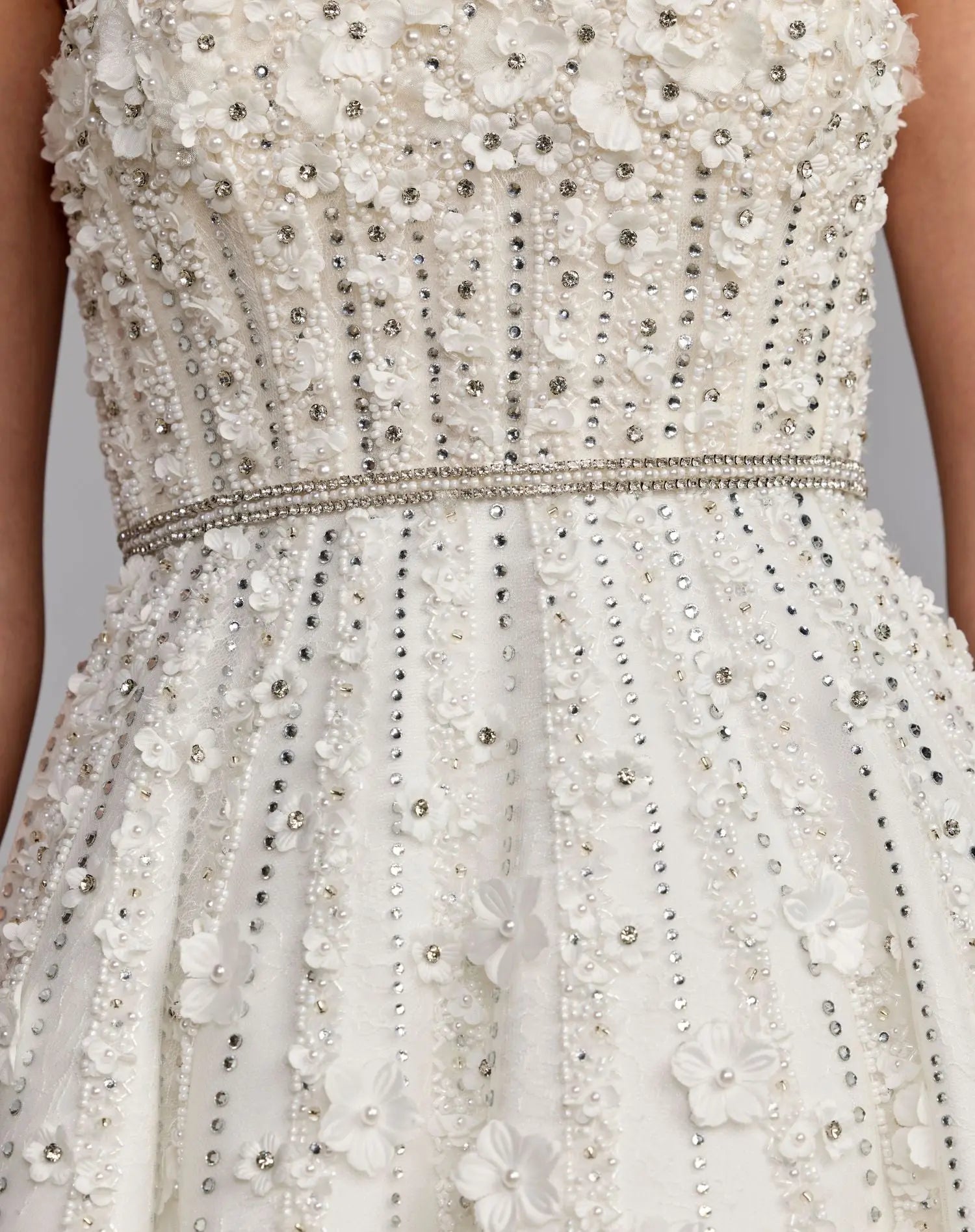 White Floral Embellished Strapless A-Line Midi Dress - Image 5