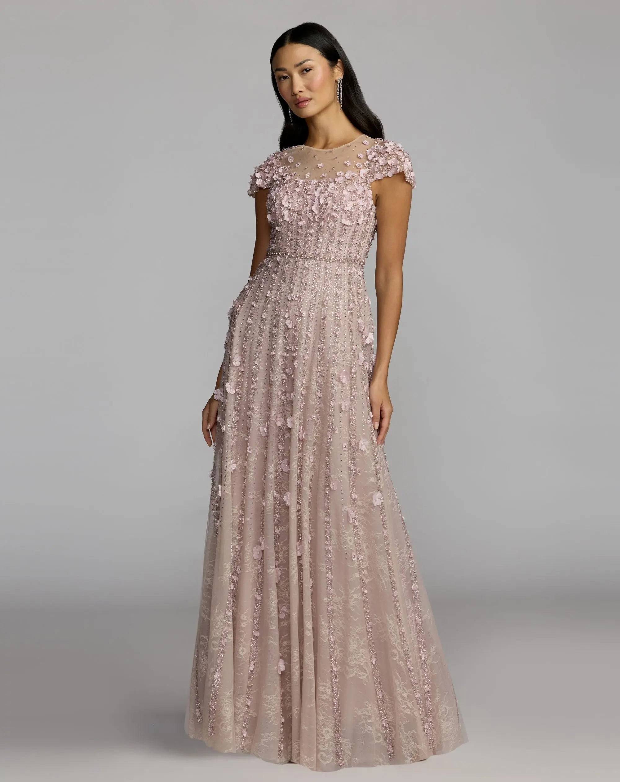Pink Embellished Lace Illusion Neck A-Line Gown - Image 4