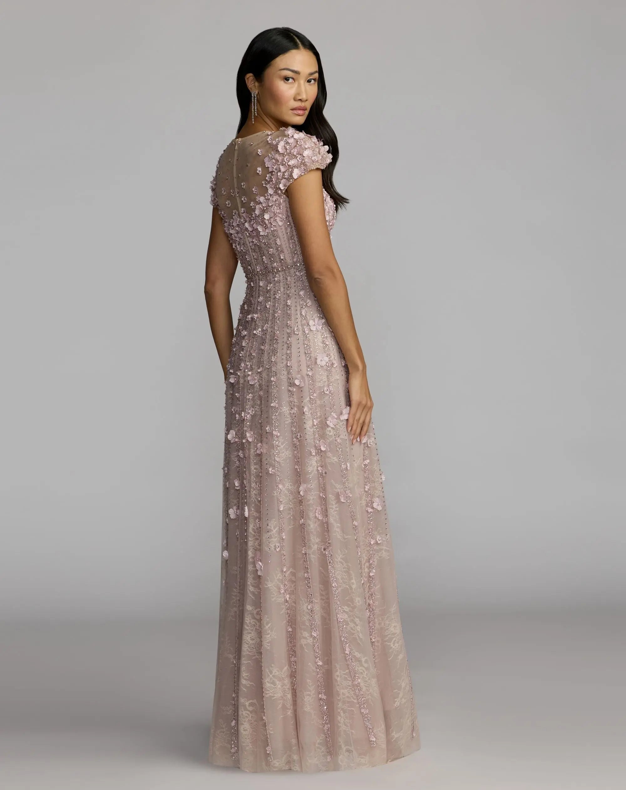 Pink Embellished Lace Illusion Neck A-Line Gown - Image 7