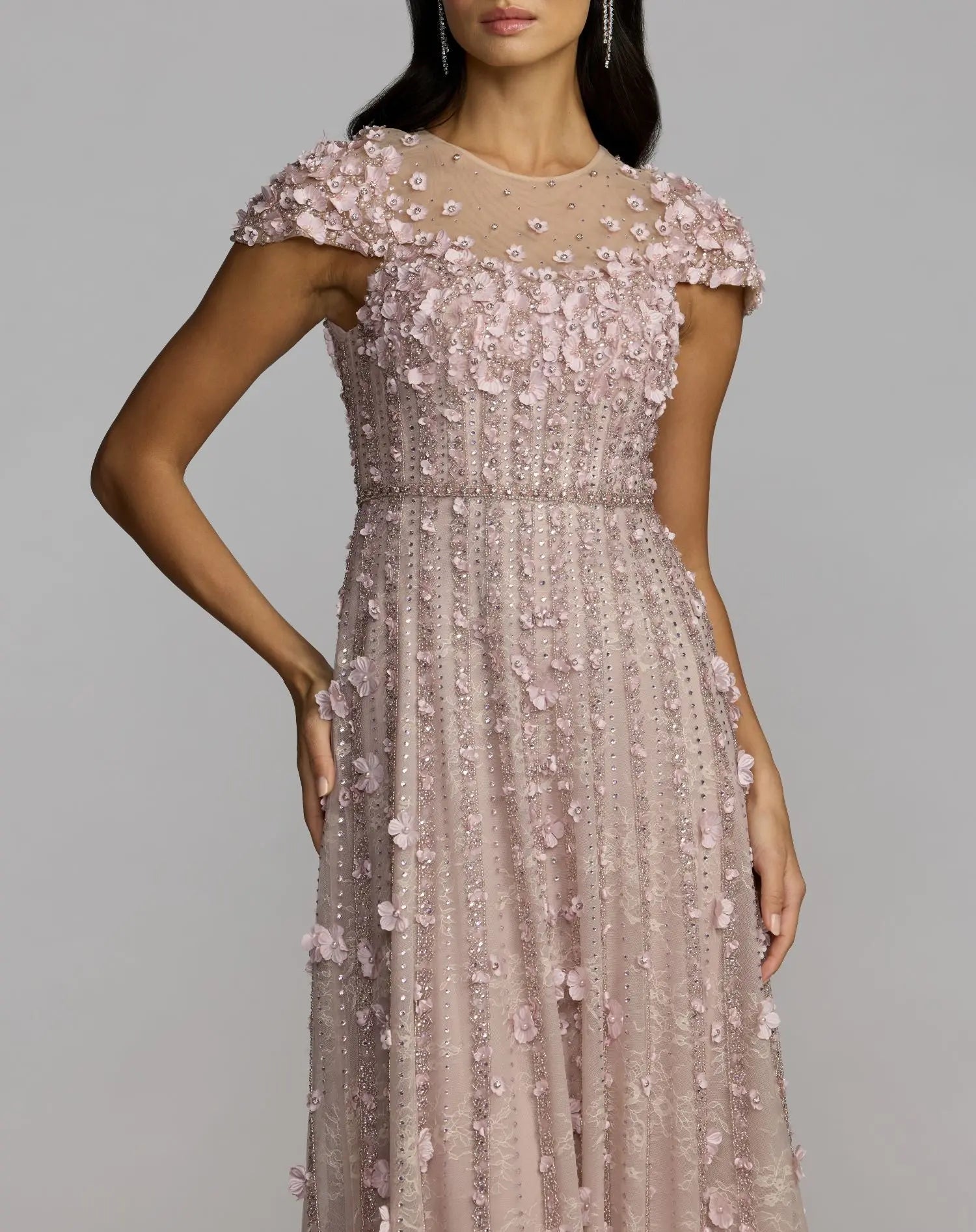 Pink Embellished Lace Illusion Neck A-Line Gown - Image 5