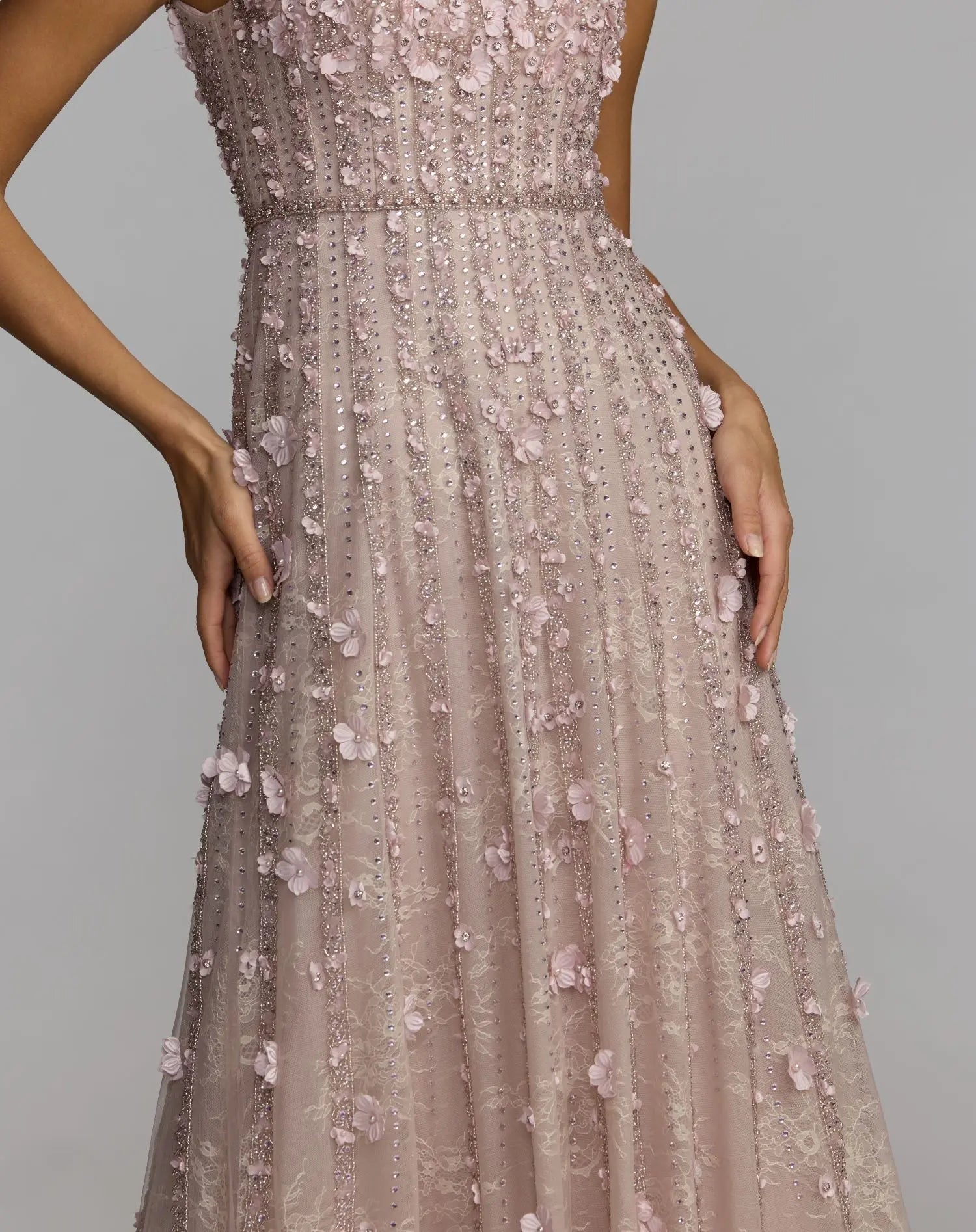 Pink Embellished Lace Illusion Neck A-Line Gown - Image 6