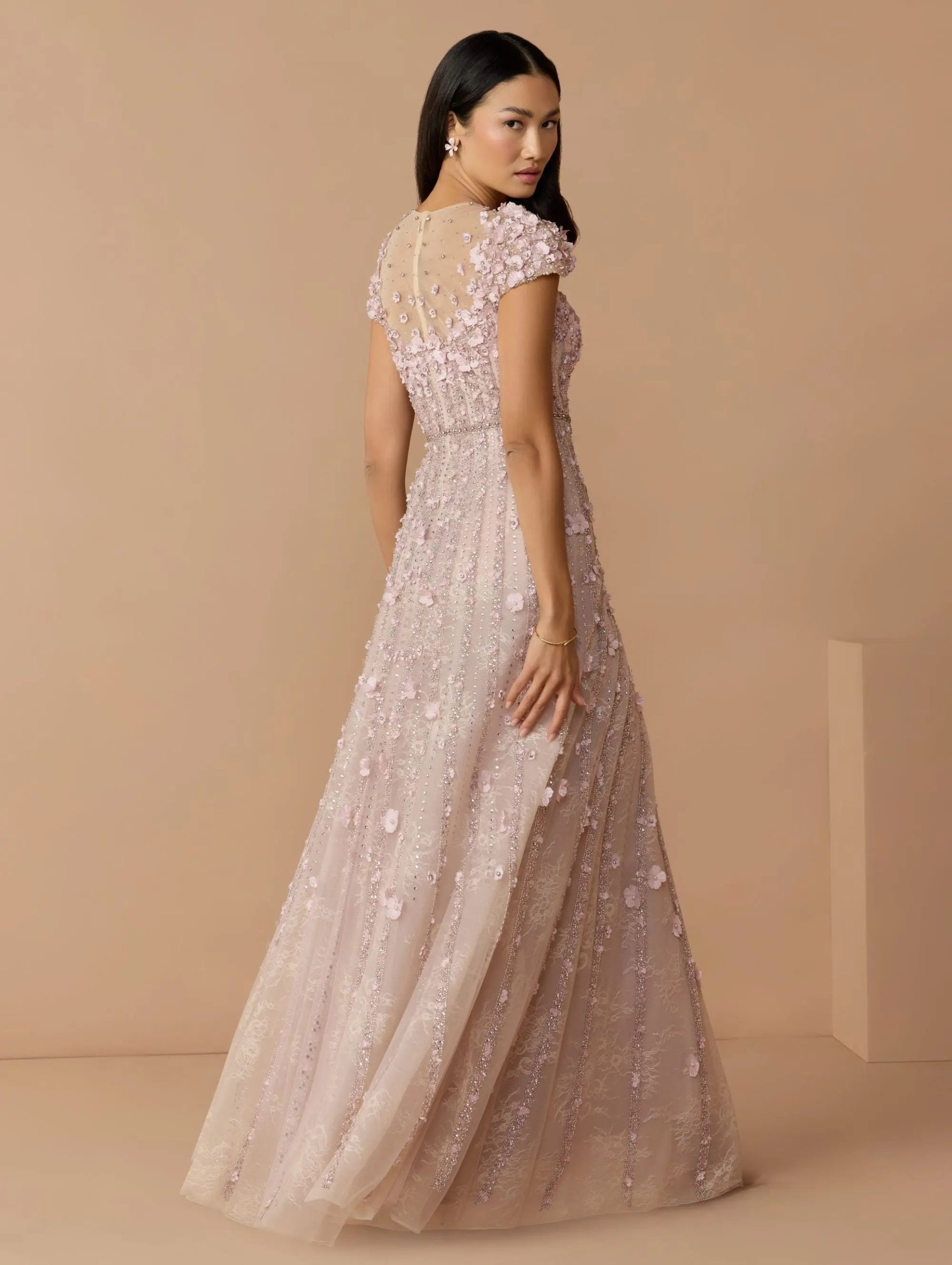 Pink Embellished Lace Illusion Neck A-Line Gown - Image 3