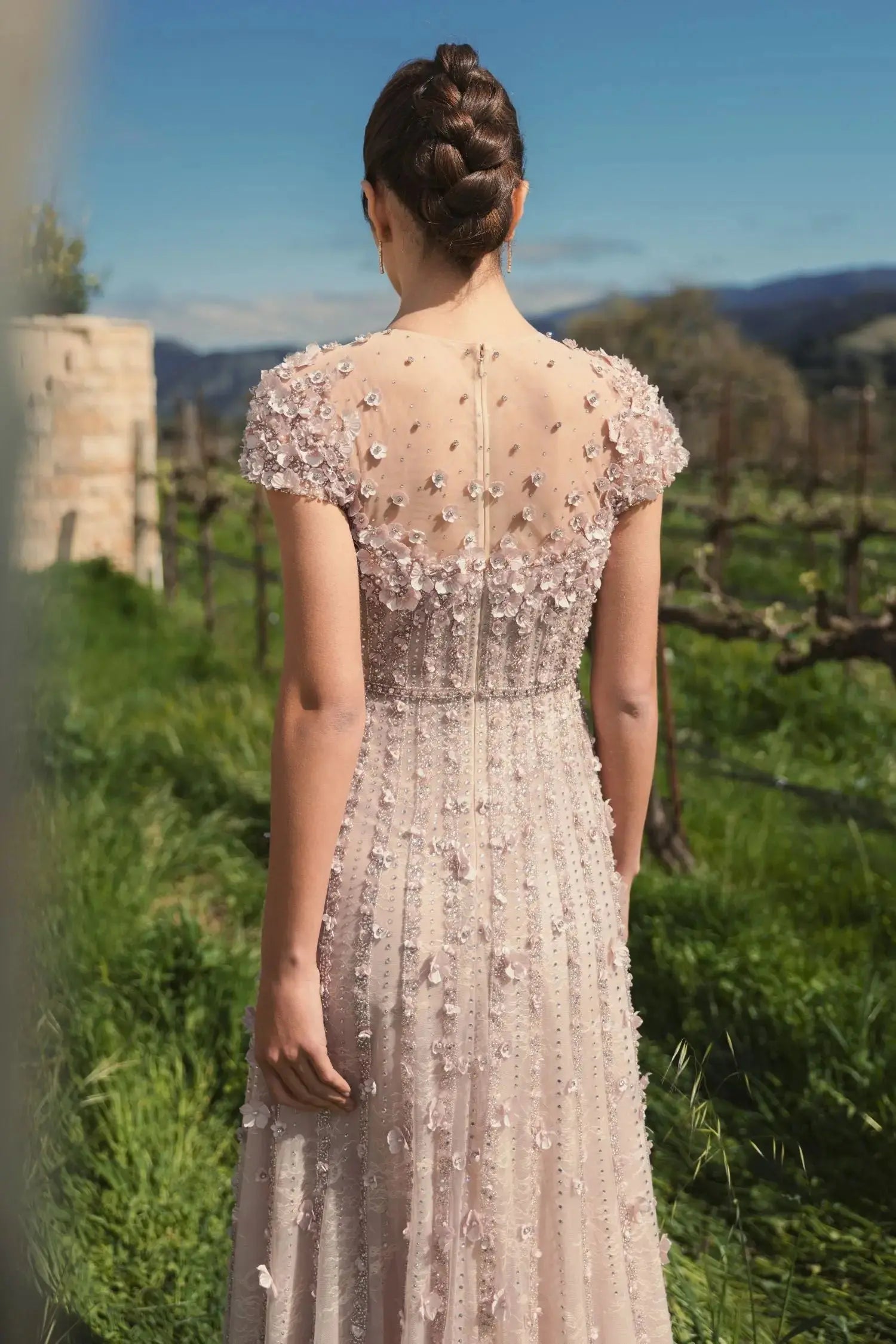 Pink Embellished Lace Illusion Neck A-Line Gown - Image 10