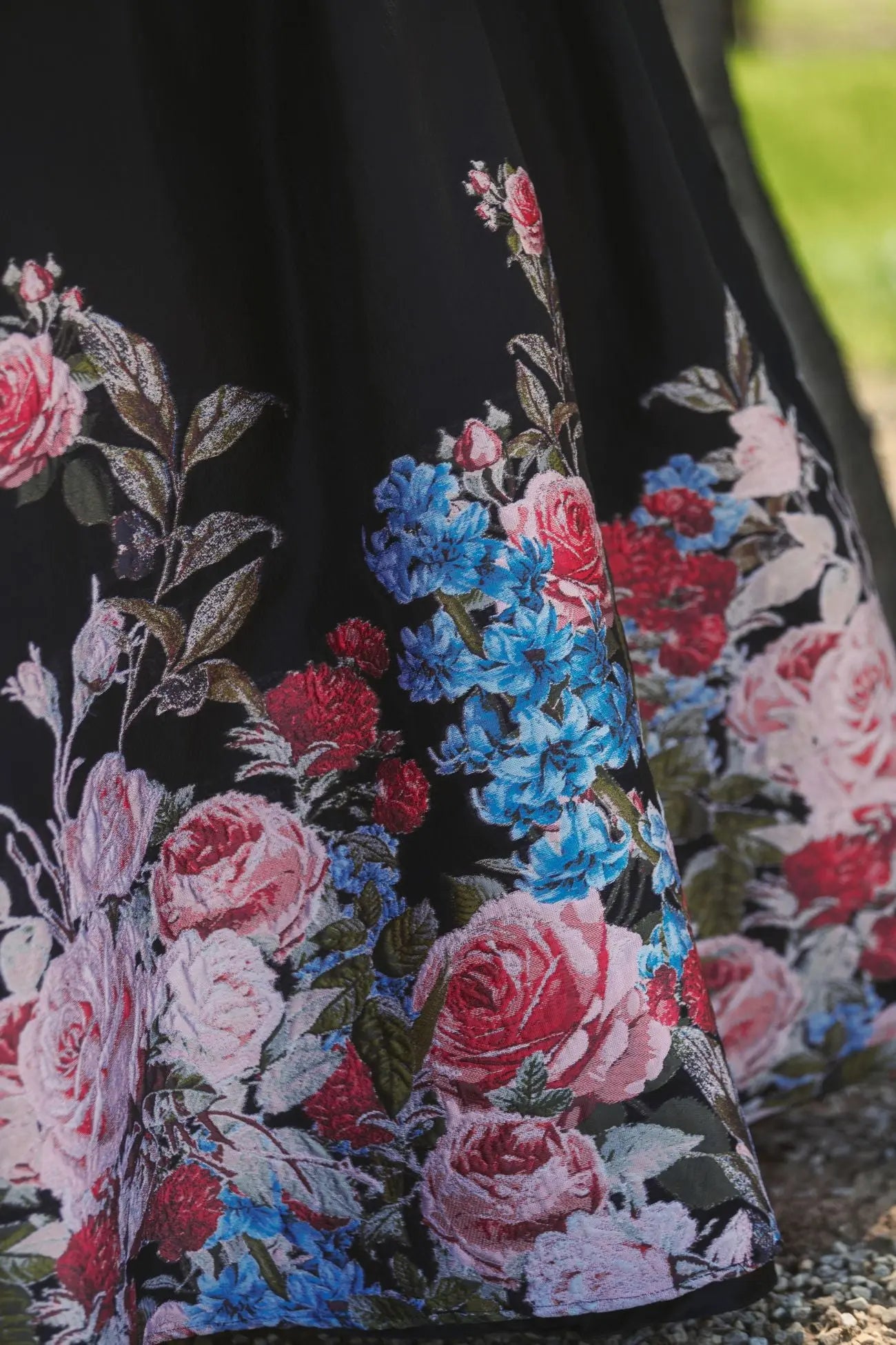 Black Strapless Floral Brocade Ballgown - Image 5