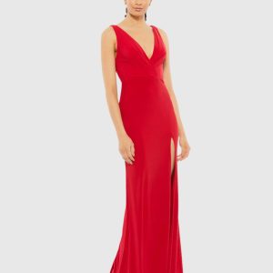Sleeveless V Neck Jersey Gown