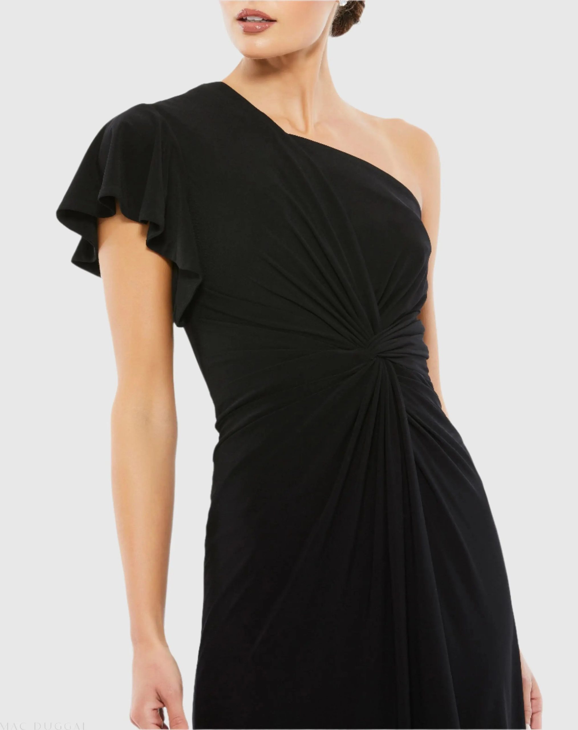 Black One Shoulder Midi Length Jersey Dress - Image 2