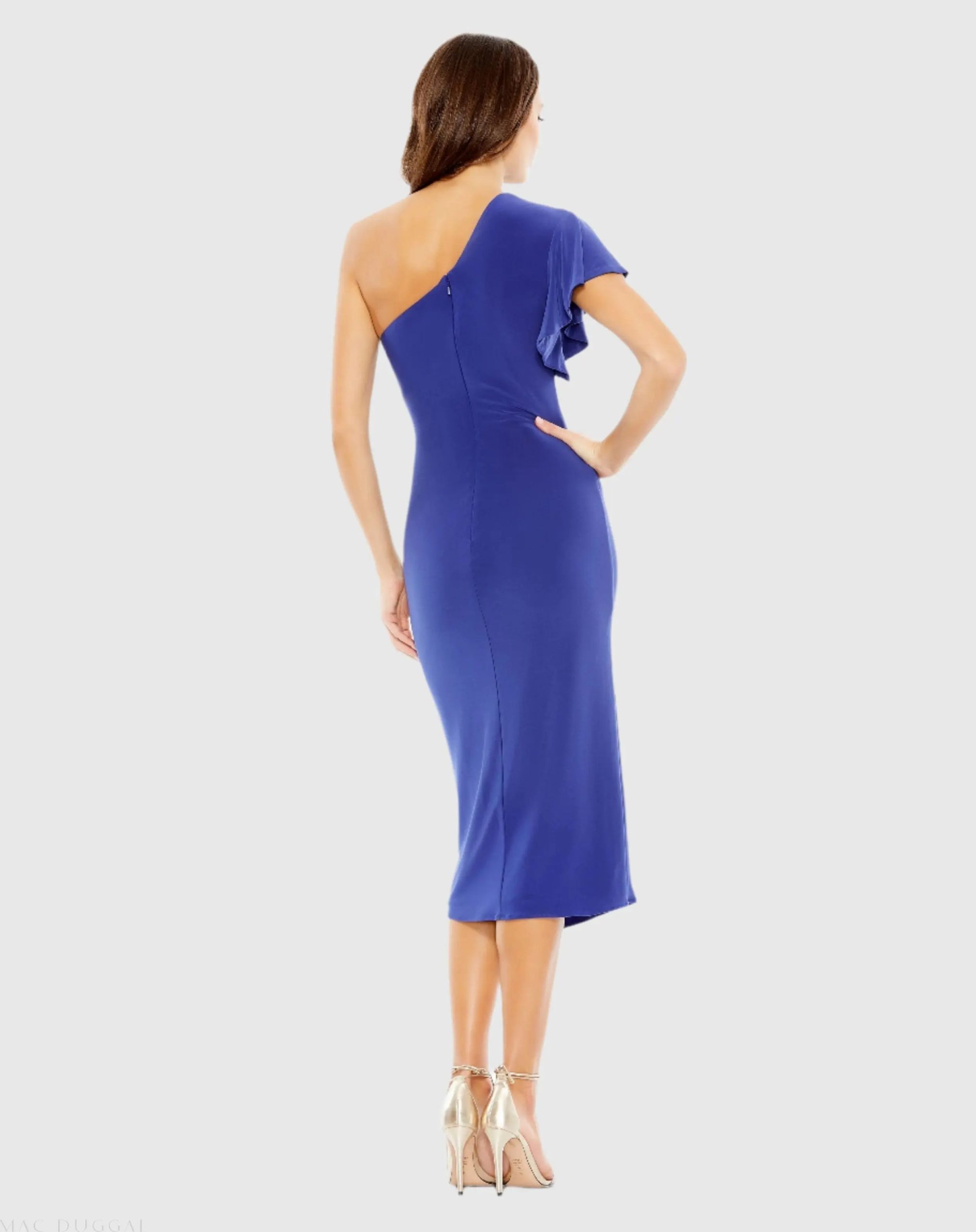Blue One Shoulder Midi Length Jersey Dress - Image 3