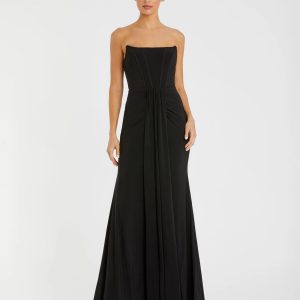 Black Strapless Corset A-Line Jersey Gown